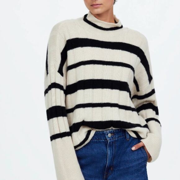 Madewell Sweater‎ Womens Ribbed Cashmere-Wool Blend Pullover Mockneck Stripe XXS - Picture 1 of 9